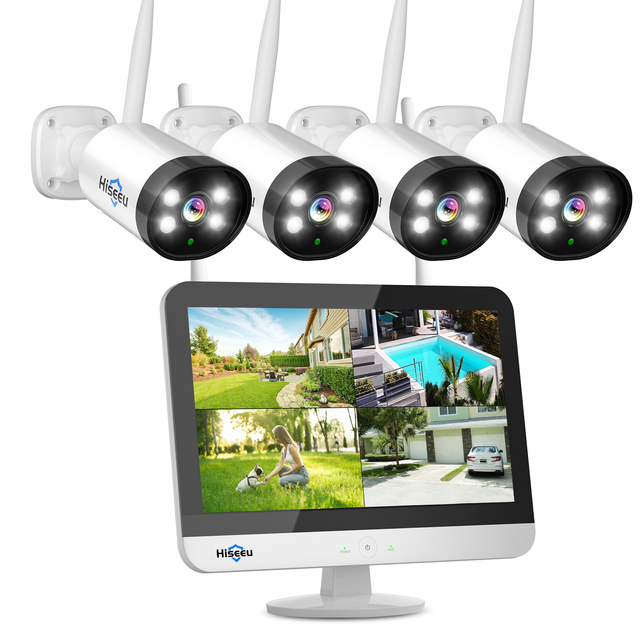 3MP 12" Monitor Motion Sensor Alarm Alexa IP66  10 Ch Wifi Wireless Security CCTV Camera with Two-Way Audio & Night Vision