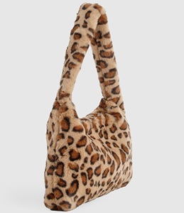 Sac à bandoulière en peluche moelleuse pour femme, sac fourre-tout sous le bras en fausse fourrure motif léopard - Product Image 2