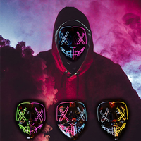 Masque LED de fête, masque lumineux néon, masque d'horreur pour Halloween, masque de mascarade effrayant, accessoire de costume cosplay qui brille dans le noir, festival, rave, DJ