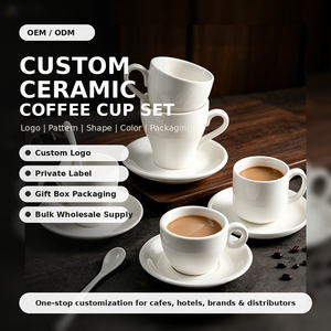 Lots en gros d'usine – Tasses à expresso en céramique brillante personnalisées de 70 ml avec cuillère pour le petit-déjeuner à domicile, la vente au détail et la revente - Product Image 1