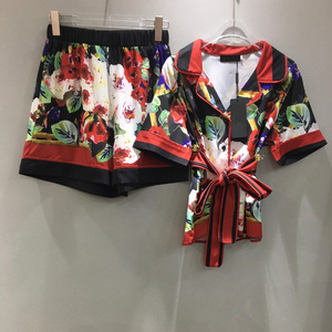 Women Premium Designer Floral Blouse Tie Waist Shirt Elegant Summer Top Lightweight - Product Image 2