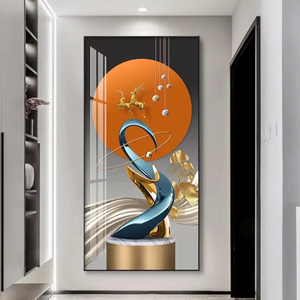 Décoration Murale LED Neutre, Peinture sur Verre Doré, Style Luxe, Art Mural en Verre Trempé, Décoration Murale en Porcelaine Cristalline - Product Image 2