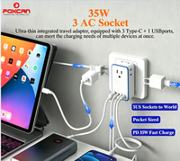 Adaptateur universel de charge rapide FOXCAN Ultra Slim PD35W équipé de 1 port USB-A et 3 ports USB-C pour les voyages mondiaux