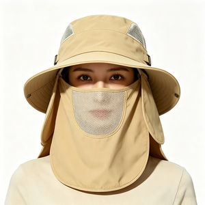 Chapeau de soleil OEM UPF50+ à protection intégrale du visage et du cou, respirant, en maille, pour la pêche, avec masque facial détachable, large bord, protection UV extérieure, bob 100% anti-UV - Product Image 1