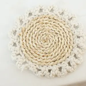 Coaster bir Macrame kustom bahan alami ramah lingkungan perlengkapan dekorasi rumah lainnya