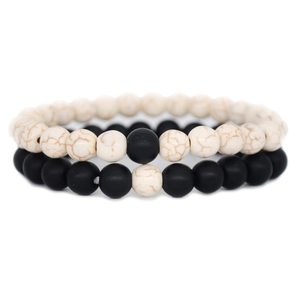 Venta caliente 2PCS por conjunto parejas pulsera de distancia clásica piedra natural blanco y negro Yin Yang con cuentas pulsera - Product Image 2
