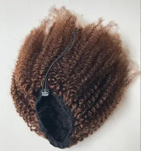 #4 Bruin Braziliaanse Krullend Wave Menselijk Haar Paardenstaart Koord Voor Afro Black Vrouwen Groothandel Menselijk Haar Trekkoord Paardenstaart