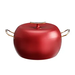 Cast Iron Red Apple Shape Medical Stone Non Stick Soup Stock Pot With Lid