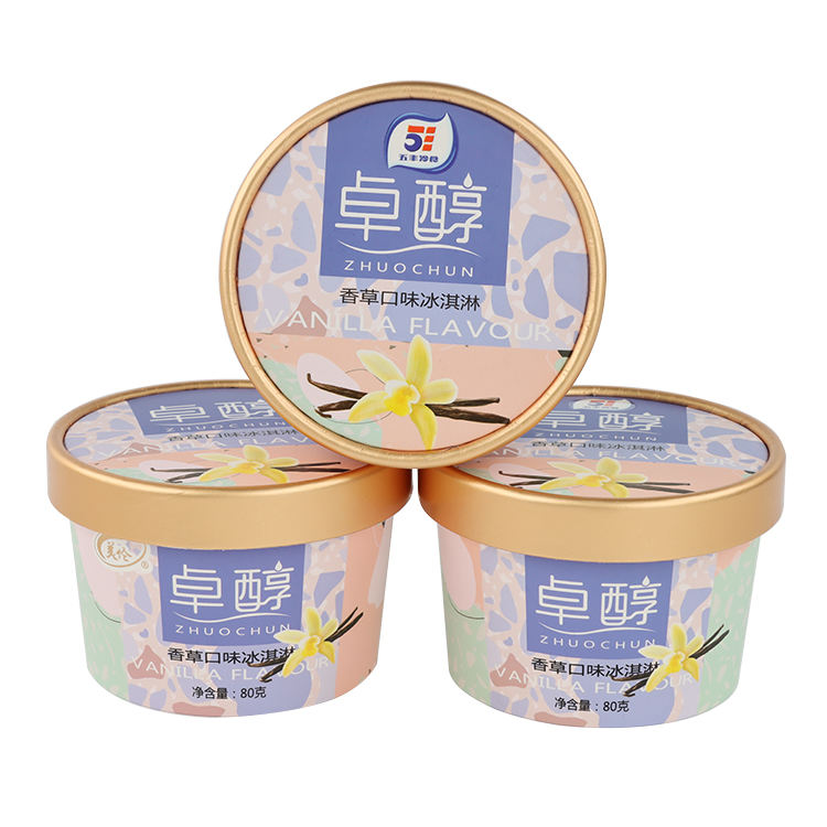Eco Friendly Disposable Custom Print Logo Ice Cream Cup Take Away Icecream Bowl With Lid