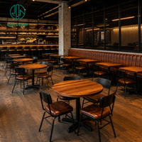 Ensemble commercial de mobilier de restaurant industriel Ron Group : banquette en cuir sur mesure, table ronde en bois massif et chaise rembourrée
