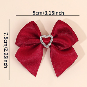 Rhinestone Heart Satin <b>Bow</b> Hair <b>Clips</b> Shiny Ribbon Barrettes For Girls Kids Party Hair Accessories - Product Image 3