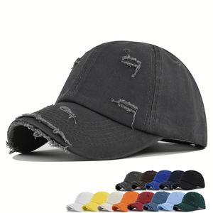 Nouvelle casquette de baseball unie déchirée en coton délavé vintage avec trous usés, respirante et ajustable pour hommes et femmes - Product Image 1