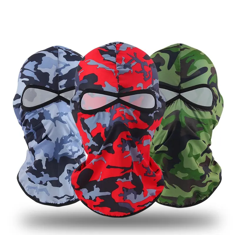 Amazon Hot Sale 14 Colors Ice Silk UV Protection Full Face Cover Unisex Camouflage Windproof Two Hole Balaclava