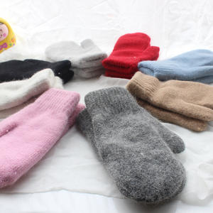 Sarung tangan wanita, warna Solid, jari penuh berlapis bulu, musim gugur musim dingin, sarung tangan rajut, benang Angora, campuran, tebal, luar ruangan - Product Image 2