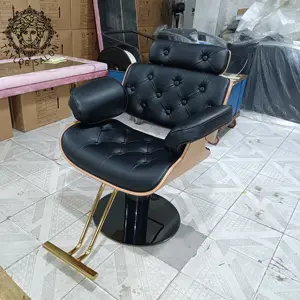 Hair Salon PU Leather Wooden Barber Styling Chair Hydraulic Pump Recline With Foot Pedal And Swivel 360 Degree