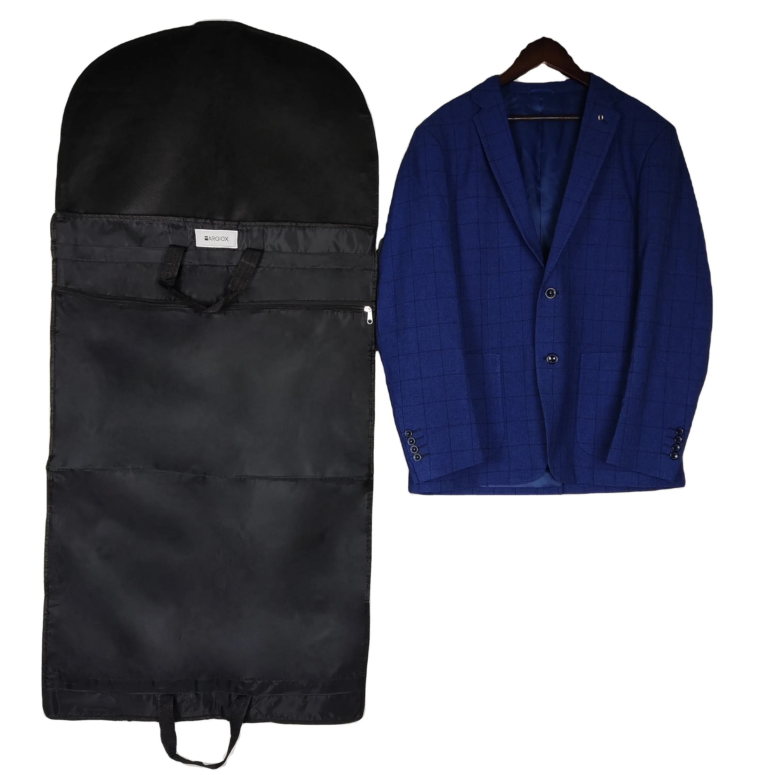 Borse porta abiti personalizzate con cerniera borsa porta abiti da appendere all'ingrosso borsa porta abiti da smoking Non tessuta pastello pieghevole nera
