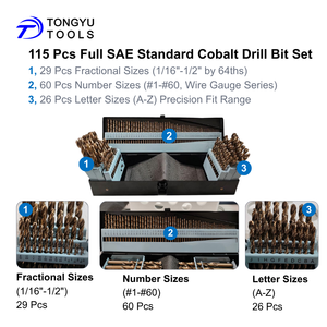 115pcs M35 Cobalt khoan <span class=keywords><strong>bit</strong></span> thiết lập chia điểm jobber chiều dài cho thép không gỉ cứng kim loại hợp kim thép công nghiệp kim loại - Product Image 2