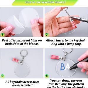 Ewang DIY Set de Adornos Colgantes de Borlas, Llaveros Circulares de Acrílico Transparente en Blanco - Product Image 5
