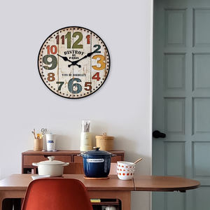 <span class=keywords><strong>Horloge</strong></span> murale ronde vintage personnalisable « Bistrot de <span class=keywords><strong>Paris</strong></span> » – Design coloré avec chiffres pour la décoration intérieure, salon, cuisine - Product Image 3