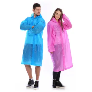 Günstige Großhandel Unisex wieder verwendbare EVA dicken langen Regenmantel Kapuze Regen Poncho für Erwachsene