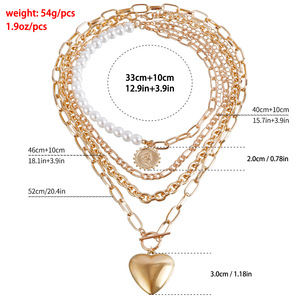 Collar Vintage de corazón exagerado de perlas de imitación multicapa con cuentas de joyería transfronteriza europea y americana - Product Image 5