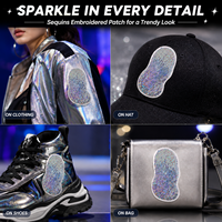 Patch brodé personnalisé en sequins argentés irisés pour vêtements et tenues de danse, vente en gros OEM