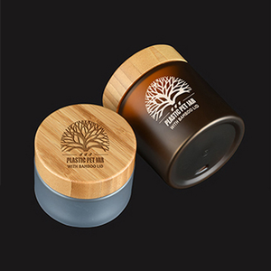 Custom logo 150g 250g 500g amber frosted 50g plastic body butter cosmetic cream jar with bamboo lid