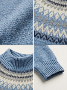 Finesse Quality LS Troyer Neck Geometric Jacquard 85% Acrylic 15% RWS Wool 7GG <b>Mens</b> Winter Knit <b>Pullover</b> - Product Image 3