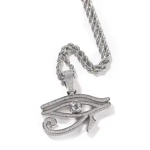 hip hop iced cz ancient egyptian eye of the horus pendant neck necklace sweater chain