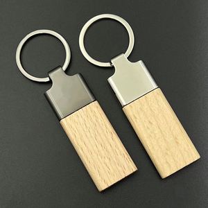 Custom Logo Business Gift Rectangular Beech Wood Wooden Metal Keychain Key Chain - Product Image 4