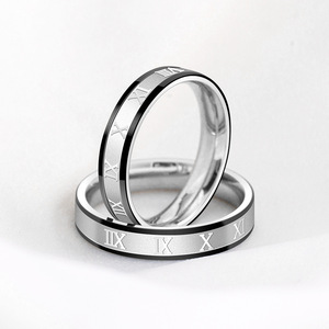 yunnique Titanium Steel Roman Numeral <b>Rings</b> Minimalist Black <b>Couple</b> <b>Rings</b> For Women Men Jewelry - Product Image 1