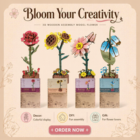 Hamaileon Vente en gros Kit de puzzle 3D en bois Fleur Décoration Anti-stress Éducatif STEM Fleur Artificielle DIY Cadeau