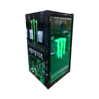 Kulkas Mini Display Monster untuk Minuman Energi Pintu Kaca dengan Logo LED Pendinginan Profesional Terlaris 2025 Pendingin Komersial