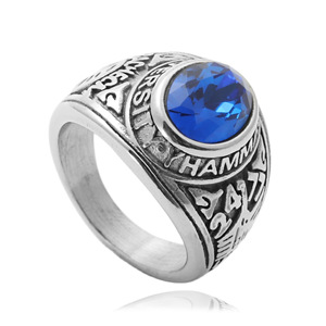 yunnique <b>Titanium</b> Steel <b>Ring</b> With Blue Gemstone Letter Design Women's Fashion Jewelry Gift 27039 - Product Image 2