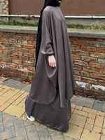 YXN043 Ensemble deux pièces gris minimaliste, robe islamique modeste à superpositions amples, kaftan décontracté à manches longues pour femmes musulmanes