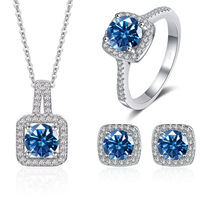 Vente en gros d'usine : Ensemble de bijoux en argent sterling S925 avec moissanite 1 carat VVS, plusieurs couleurs, collier, boucles d'oreilles et bague pour femme