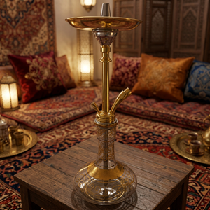 Chicha égyptienne de luxe en laiton fin - Vase décoratif en verre gravé bohème 24K - Product Image 5