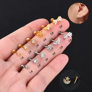 Brincos de osso de orelha, 16g piercing de osso de orelha, joias de labret, brincos com strass