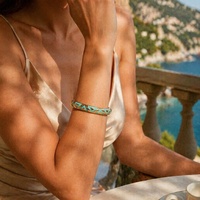 Gelang Manset Enamel Turquoise Buatan Tangan untuk Wanita, Gelang Paduan Berlapis Emas, Perhiasan Geometris Vintage untuk OEM/ODM