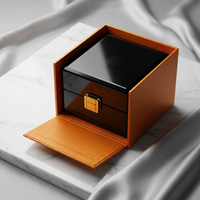 Boîte à rabat en cuir orange avec logo imprimé personnalisé, design à double ouverture, boîte de rangement de luxe pour montres et bijoux, boîte cadeau