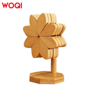 WOQI Dessous de plat de moulin à vent en bois design bambou Plats chauds Isolation Pad Pot Holders for Home Decor