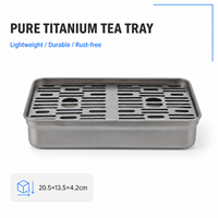 Nampan Teh Persegi Panjang Titanium Set Teh Portabel Nampan Penampung Air Bulat Pola Lanskap Peralatan Berkemah Perlengkapan Minum