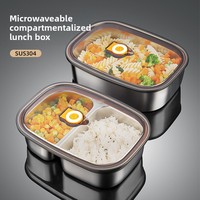 Boîte à lunch isotherme en acier inoxydable 304, compatible micro-ondes, à deux compartiments, grande capacité, plateau divisé, écologique, facile à nettoyer
