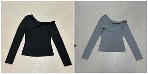 T-shirt en tricot respirant de couleur unie sophistiquée - Haut ajusté à une épaule pour femme avec manches longues - Product Image 2