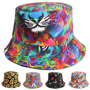 Sombrero de Pescador con Estampado de Tigre Colorido, 100% Poliéster, Unisex, Protección Solar, Sombrero de Playa, Impresión por Sublimación - Product Image 1