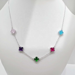 สร้อยพลอยหลากสีทำจากหินสีสันสดใสลายขนนก925เรียบตามสั่งเพทายดเดินตี้โคลเวอร์สร้อยคอแบบเรียบง่าย - Product Image 1