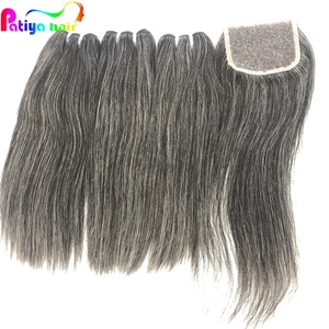Patiya – Lot de mèches de cheveux humains brésiliens lisses, couleur gris naturel mélangé noir et poivre, vente en gros - Product Image 6