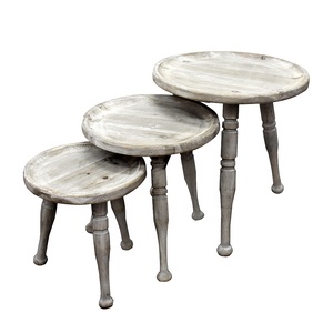 Juego 3 mesa de centro de salón de madera de anidación grande gris rústico, mesas laterales de madera, mesas de consola de sofá muebles de decoración Vintage - Product Image 1