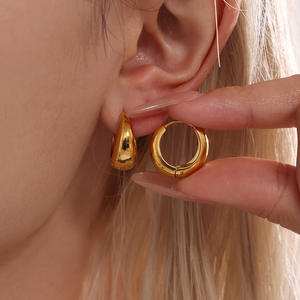 Pendientes de Aro Pequeños Minimalistas para Mujer, Acero Inoxidable Pulido, Dos Tonos, Dorado y Plateado, Pendientes de Moda - Product Image 3