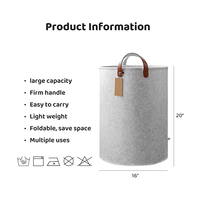 Panier à linge rond en feutre gris, nouveau Design moderne, panier de rangement avec poignée en cuir, sale pour vêtements et serviettes